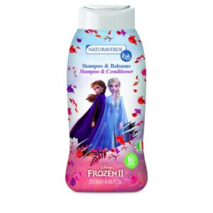 Sampon&Balsam pentru copii Frozen Disney Natura Verde Kids cu Extract Organic de Albastrele si Aroma de Mosc Alb 250ml